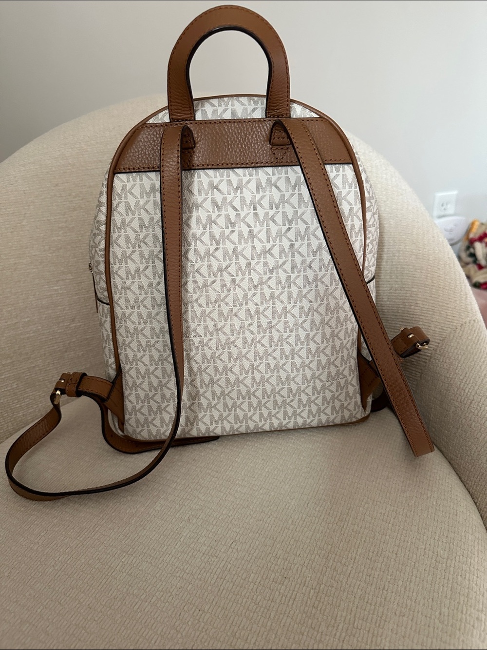 Michael Kors Cream and Brown Signature MK Backpack - Picture 4 of 5